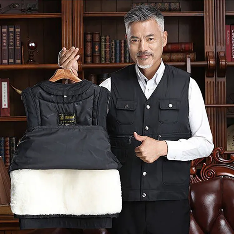 冬季真羊毛皮毛一体马甲 男士加绒加厚羊皮羊毛棉马甲多口袋