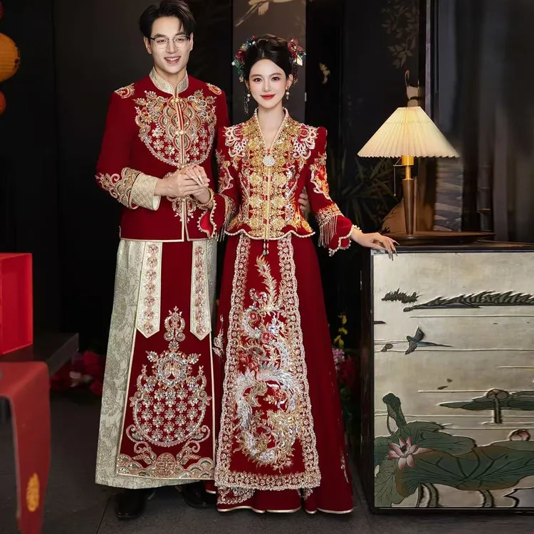 大码秀禾服新娘2025小个子新款200斤礼服高级出阁龙凤褂V领敬酒服