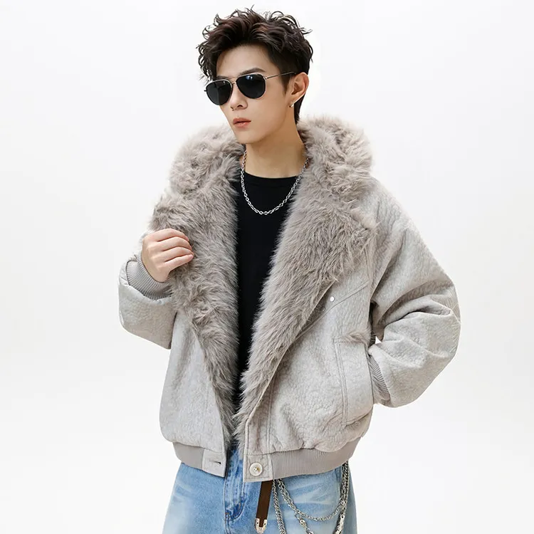 长毛领连帽棉衣男秋冬加绒加厚保暖棉服外套潮牌休闲夹克棉袄上衣