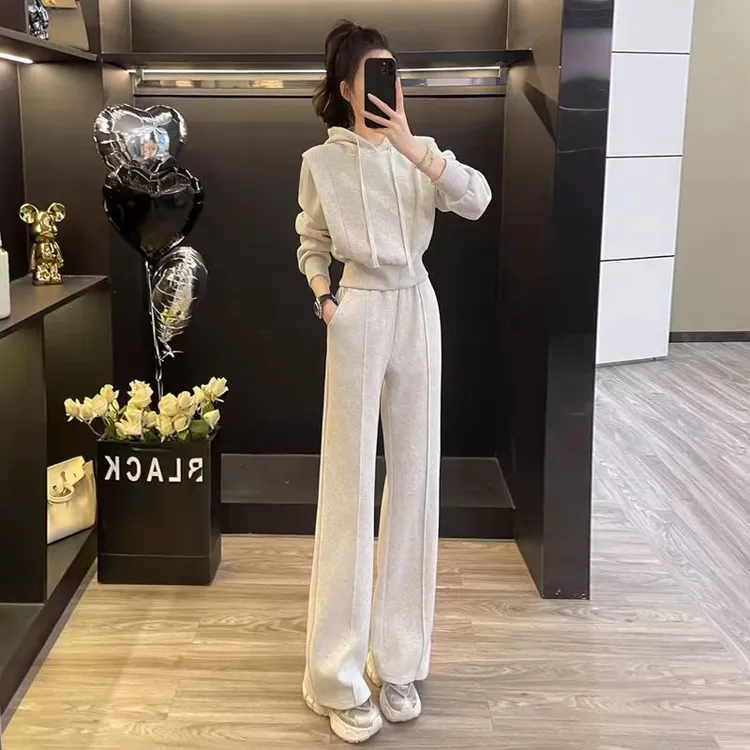 K4012小个子定制时尚运动套装女秋冬设计感卫衣加绒裤两件套长袖