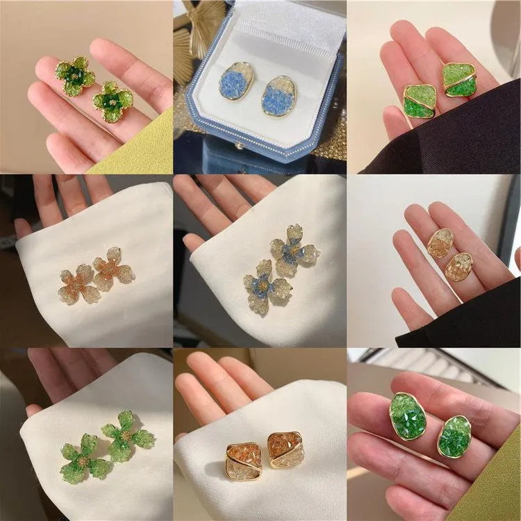 铜合金锆石耳饰 气质高级ins花朵耳钉女精致小众几何耳环爆款耳饰