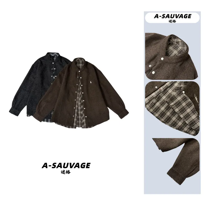 2025秋冬新款老钱风高端假两件手工加厚拼接男士外套W8048