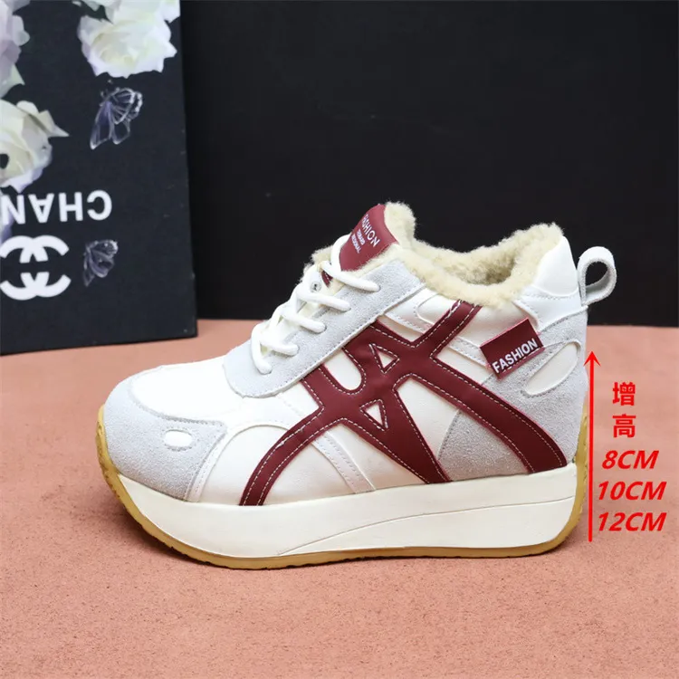 2025冬季加绒德训鞋女内增高8cm厚底阿甘鞋小个子12cm显高运动鞋