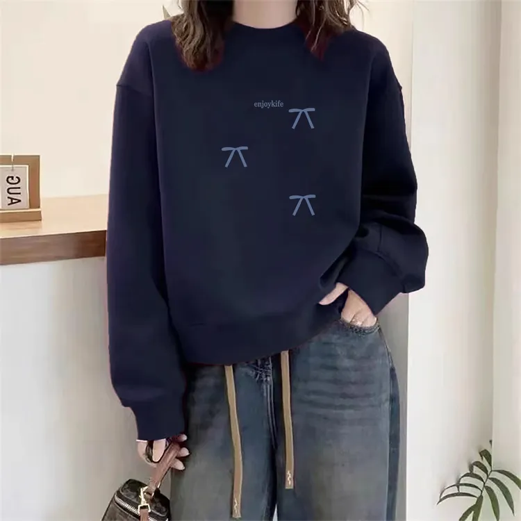 藏青色卫衣女圆领2025新款爆款秋冬加绒加厚上衣春秋薄款长袖外套