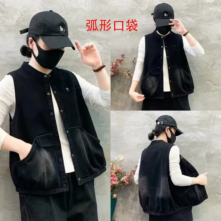 春秋季牛仔马夹百搭休闲宽松气质显瘦时尚潮流无袖砍肩