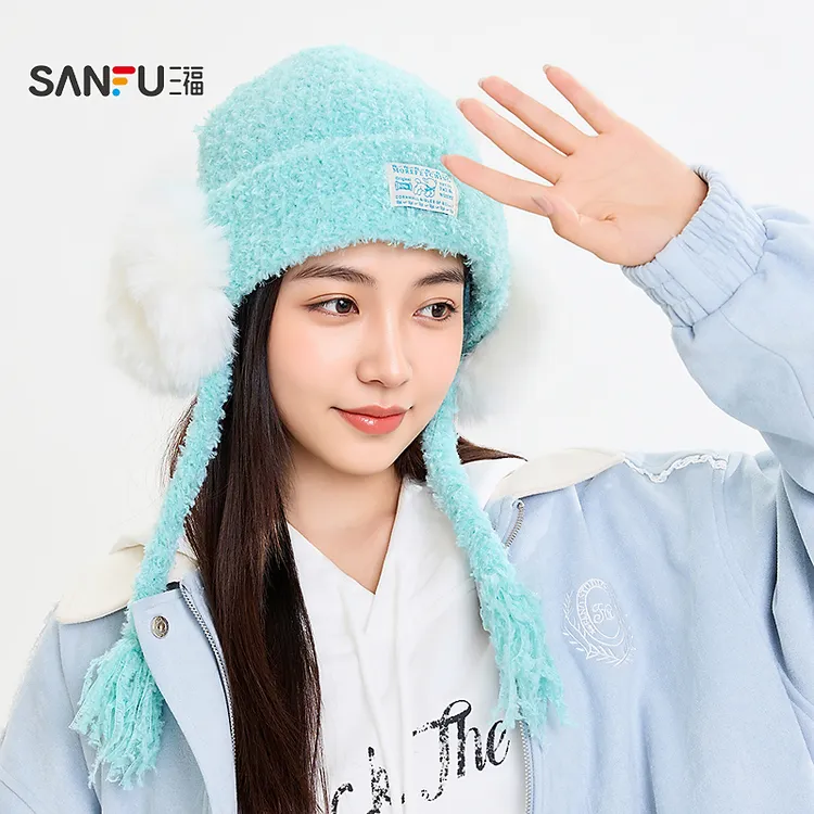 三福护耳辫子款西瓜帽 俏皮时尚个性复古服饰配件帽子 847590