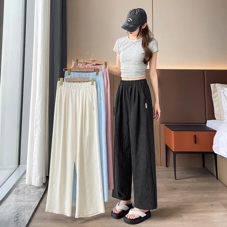 慵懒风肌理感奶芙裤女2025春夏阔腿裤韩版高腰垂感休闲直筒拖地裤