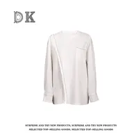 DK 2025春秋 女装设计感开叉圆领长袖T恤宽松休闲上衣 20070 