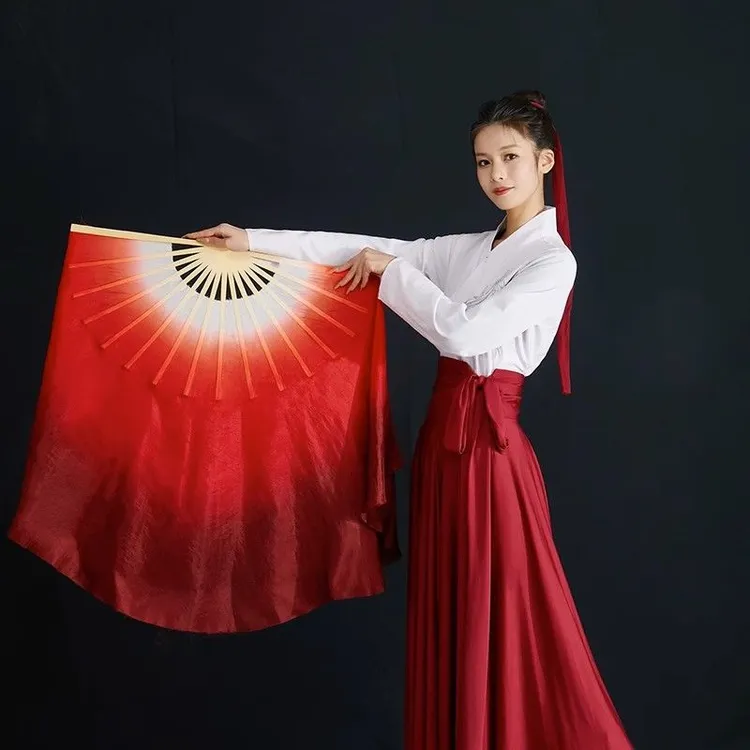 原版万疆古典舞蹈扇子双面加长酒红渐变广场舞胶州秧歌演出跳舞扇