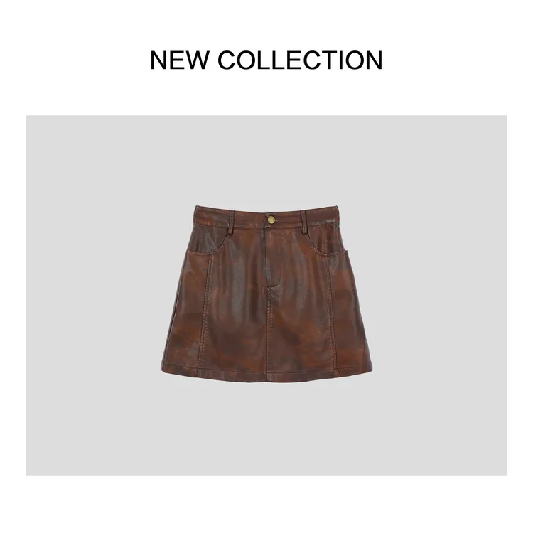 【小依专享】Q3538001复古做旧百搭短裙皮裙A字秋冬-8001半身裙半裙