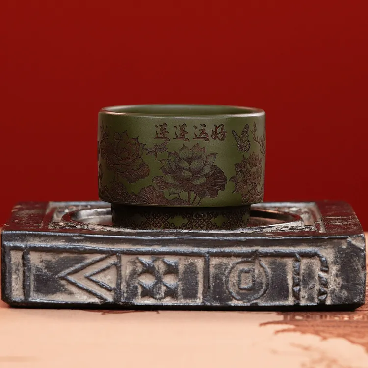 [鉴古赏今]宜兴全手工紫砂连连运好直筒杯景州绿泥主人杯紫砂杯