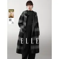 ELLE女装绵羊毛连帽双面呢大衣2025冬季新款通勤毛呢外套EN52096