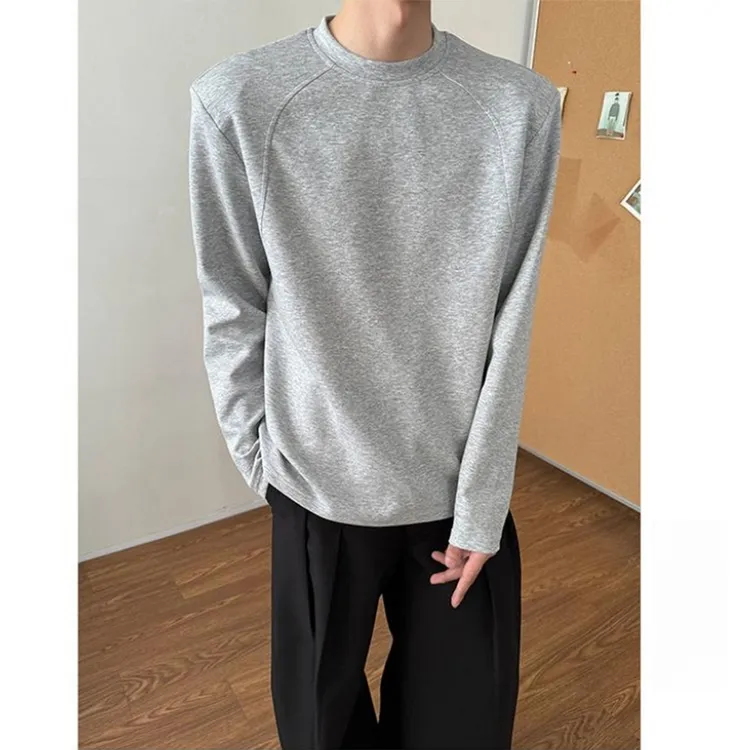美式复古纯色圆领长袖T恤男春秋潮牌内搭百搭打底衫宽松休闲上衣