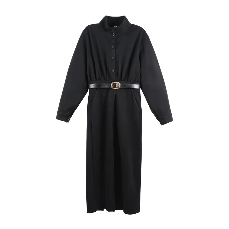 法式风立领收腰长款连衣裙女显瘦优雅气质长裙YHBZX918258