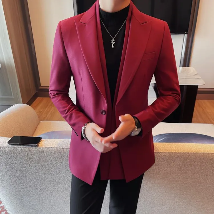 戗驳领西装外套男士高级感痞帅2025新款假两件西服主持人服装礼服