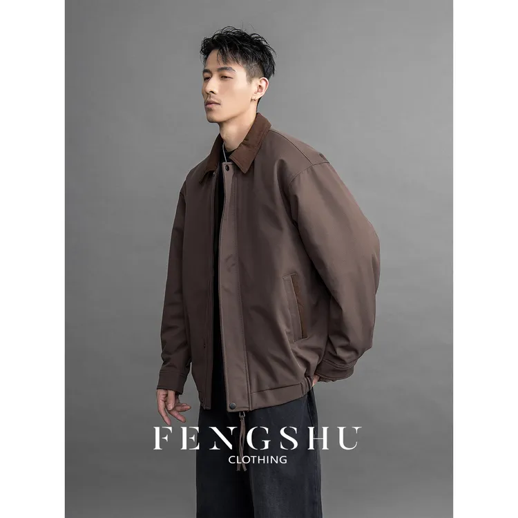 FENGSHU「灯芯绒拼接 飞行夹克」复古翻领秋冬季宽松加棉工装外套男