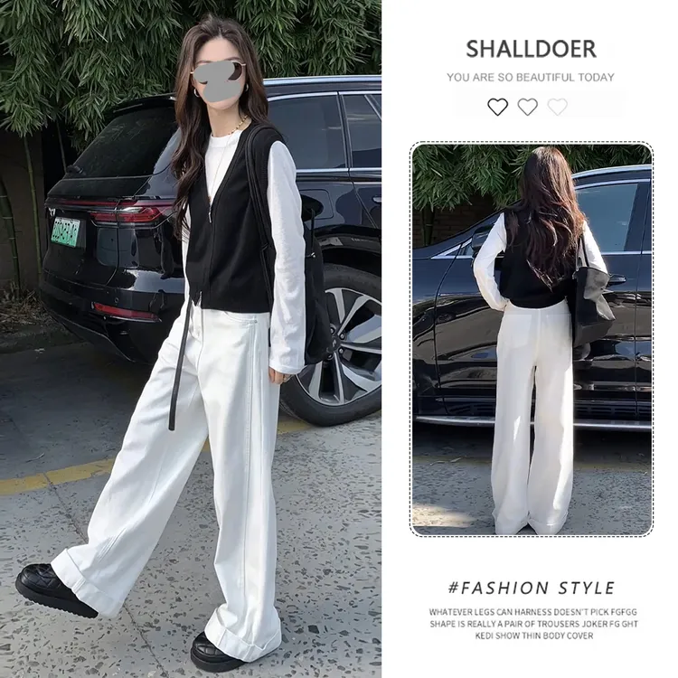 百搭老钱风女装套装2025春秋新款叠穿打底衫针织马甲阔腿裤三件套