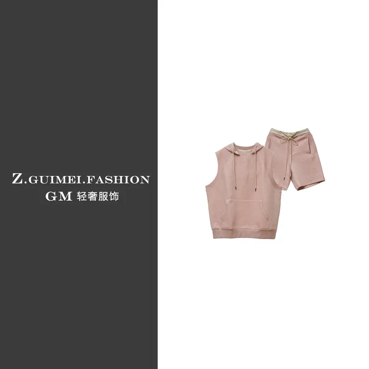 【肆姐高定】无袖运动带帽短裤套装XY2830