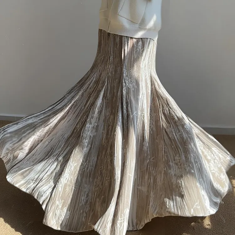 【有内衬-国风大摆丝绒鱼尾裙】步步生莲新中式国风显瘦长款半身裙