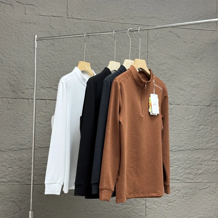 山茶精油保暖半拉链上衣套头秋冬男士弹力磨毛长袖打底卫衣针织衫