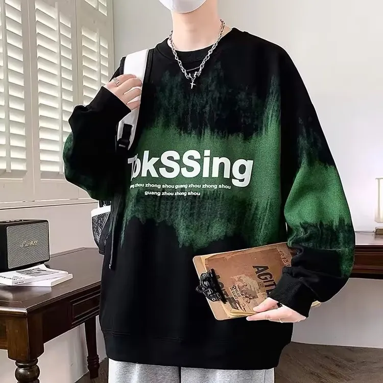 卫衣男春秋季潮流ins港风宽松加肥加大圆领上衣服设计感百搭长袖