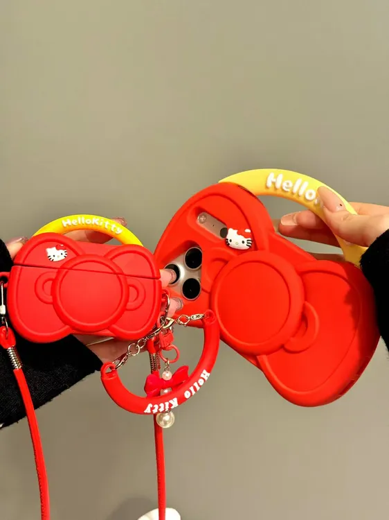 卡通红色蝴蝶结提包猫咪用iphone17promax苹果16手机壳15硅胶新款