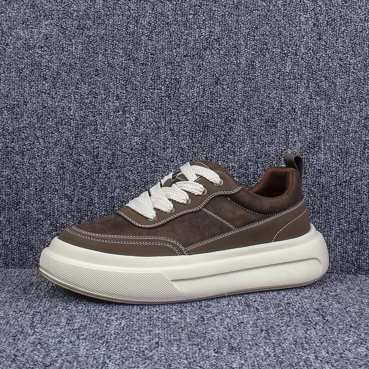 法莎尼亚板鞋男士厚底增高春季新款低帮复古工装风真皮休闲运动鞋