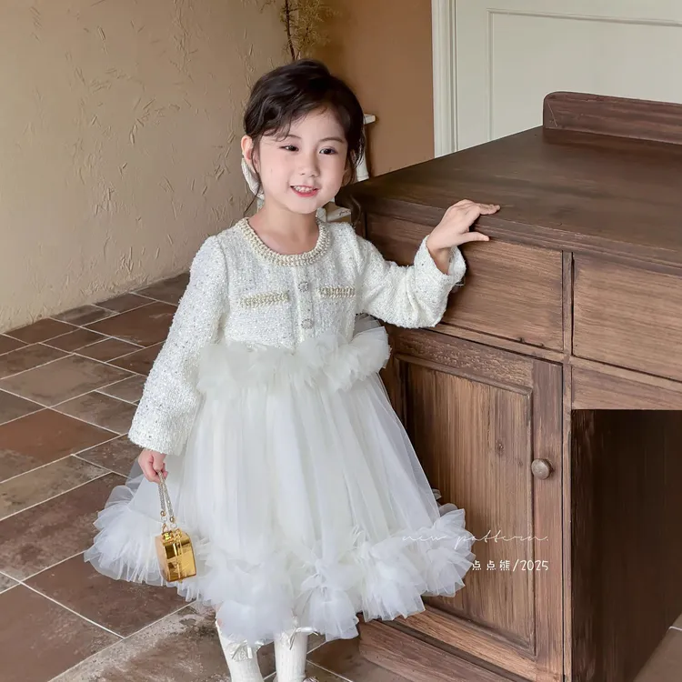 女童连衣裙2025秋甜美洋气小女孩长袖周岁生日礼服裙公主裙裙子潮