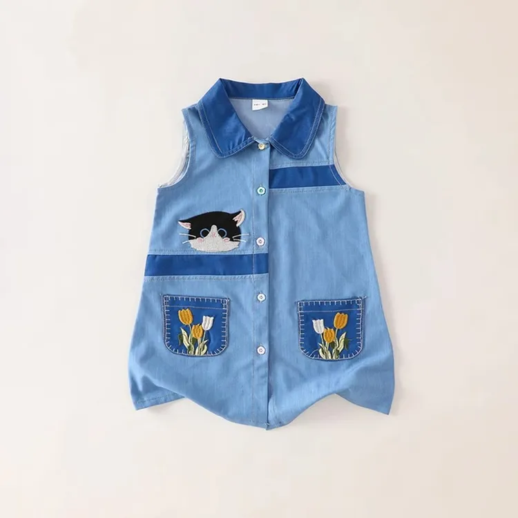 女童卡通牛仔裙夏季2025新款潮儿童POLO领裙子夏装女孩连衣裙洋气