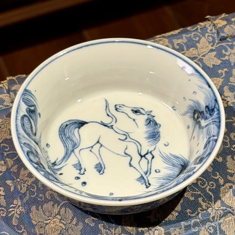 仿古瓷 清弘堂仿元青花海马金麟盏杯