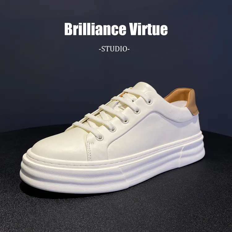 2025新款圆头秋季运动韩版素面休闲板鞋车缝线男士百搭真皮春季