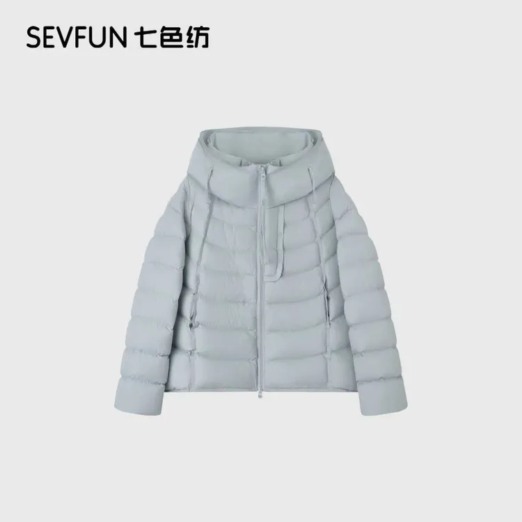 七色纺【排骨泡芙】防风百搭白鸭绒冬季新款连帽轻软羽绒服QSF-1239