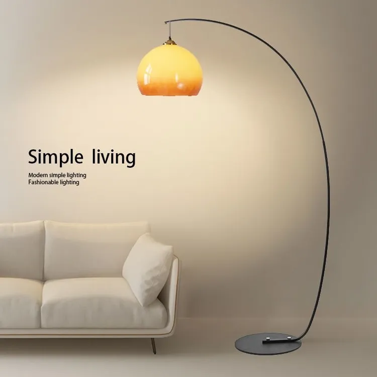 中古风客厅玻璃钓鱼落地灯沙发旁高级感创意氛围灯2025新款柚子灯