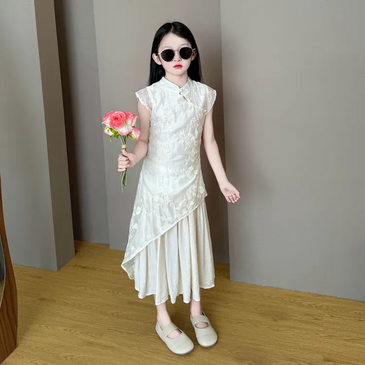 女童旗袍裙夏季2025新款斜门襟新中式潮流国风连衣裙夏天女孩长裙