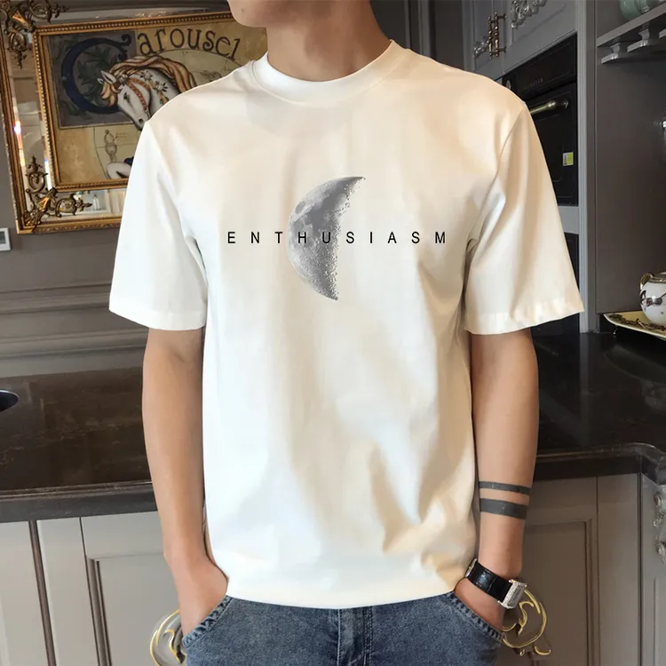 夏季2025新款爆款纯棉男士短袖圆领T恤男款百搭潮牌印花半袖上衣