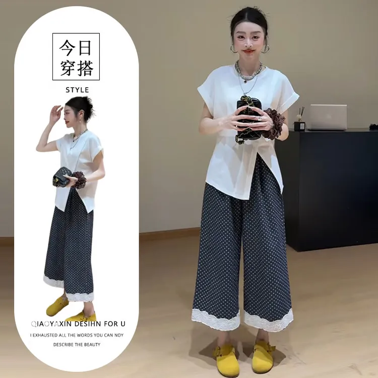 夏季超火穿搭一整套韩系气质小众短袖上衣百搭垂感休闲裤两件套装