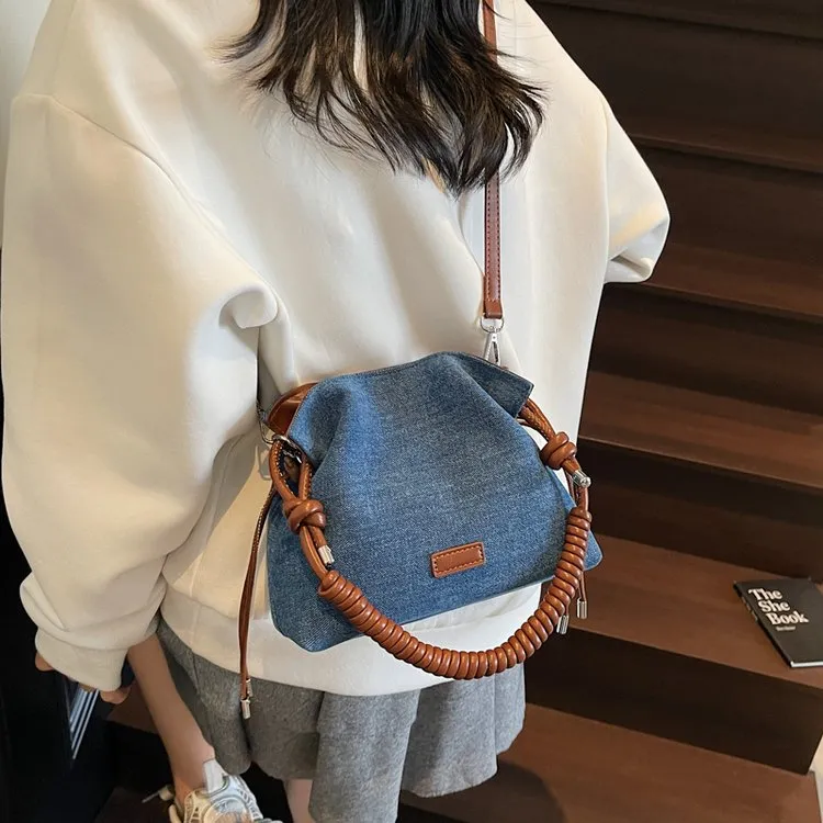 双根方形手机袋斜挎包牛仔包包韩版文艺肩包包包女款爆款2025新款