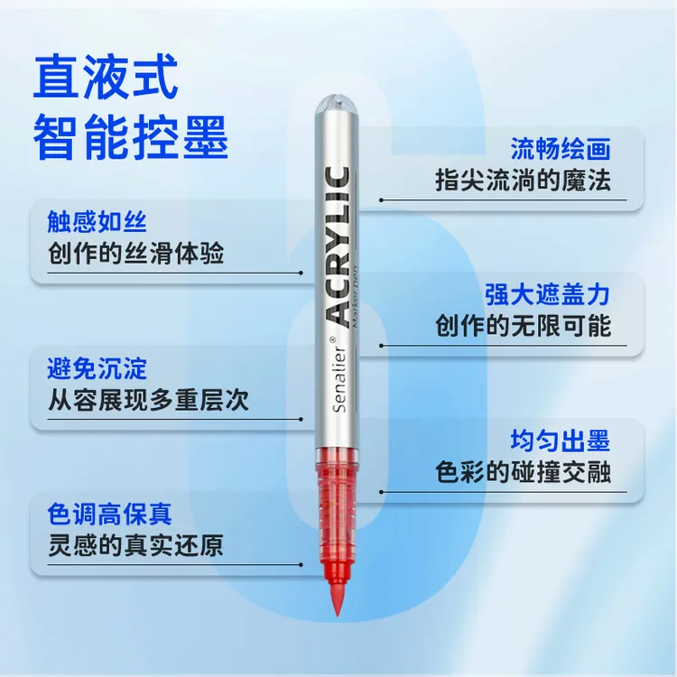 申内利尔直液式软头丙烯马克笔单支自选不透色可叠色水彩笔画笔