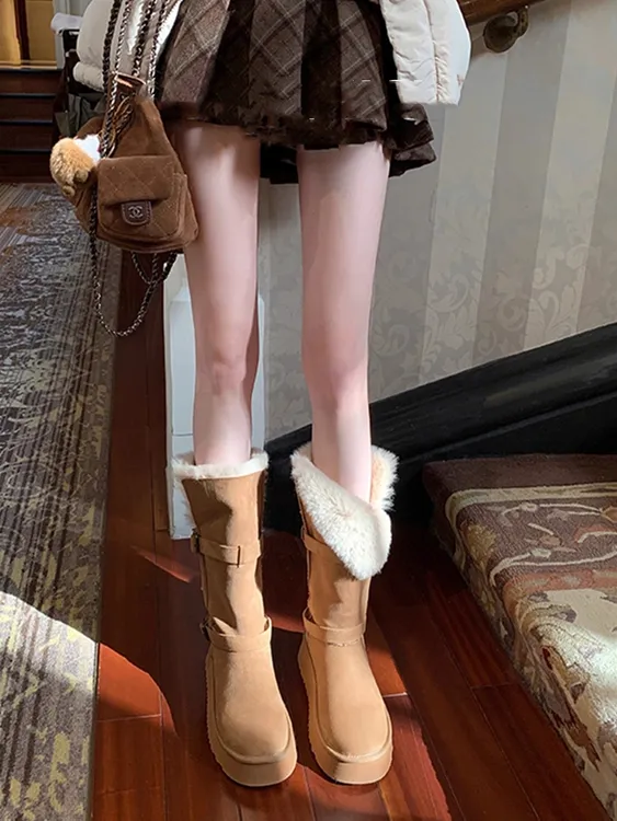 升级版！雪地靴女冬季2025新款加绒加厚保暖中筒厚底东北长筒棉鞋