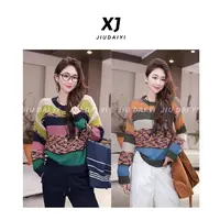 玖黛衣【彩虹】新款时尚百搭圆领条纹长袖羊毛衫 XSJ45067