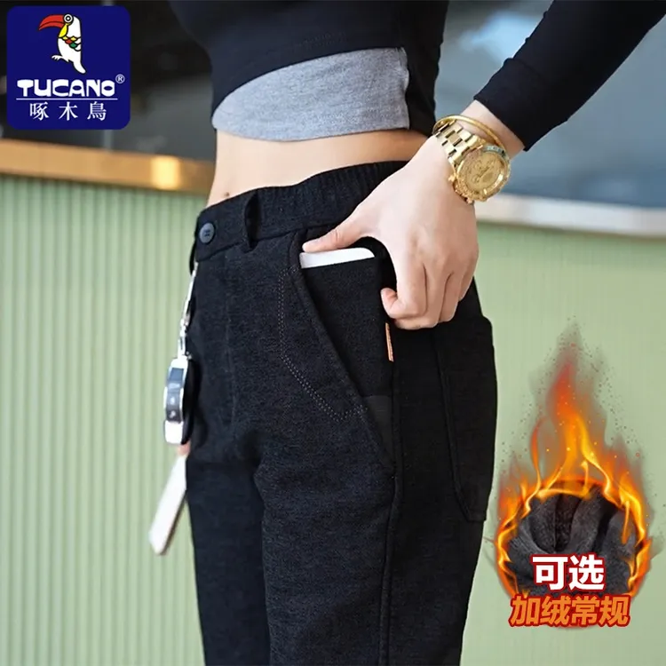 啄木鸟秋冬加绒休闲裤2025新款时尚潮流男士弹力修身直筒加厚长裤