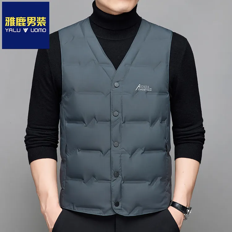 雅鹿男装羽绒马甲男大码鸭绒V领马夹中老年坎肩秋冬保暖背心外套