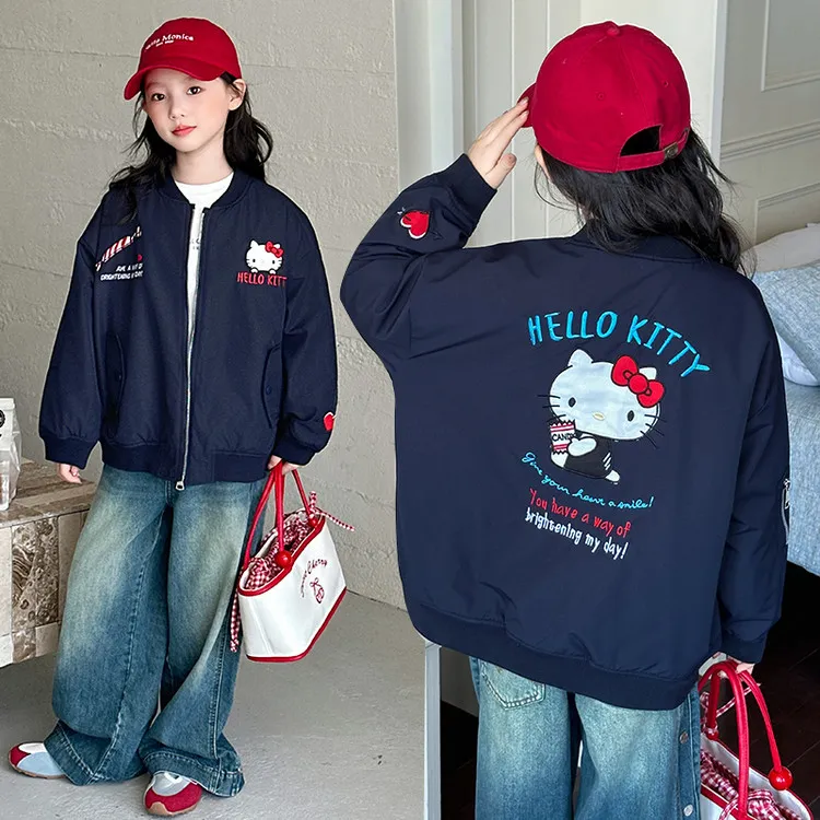 女童夹克外套秋季2025新款儿童kitty猫刺绣棒球服外套女孩秋装