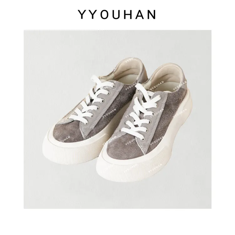 YYOUHAN 2025新款小众设计复古系带小白鞋饼干鞋休闲鞋 2509C5482