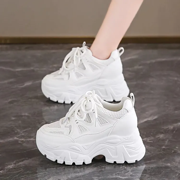 老爹鞋女款2025新款春季网面运动小白鞋厚底内增高小个子显高爆款