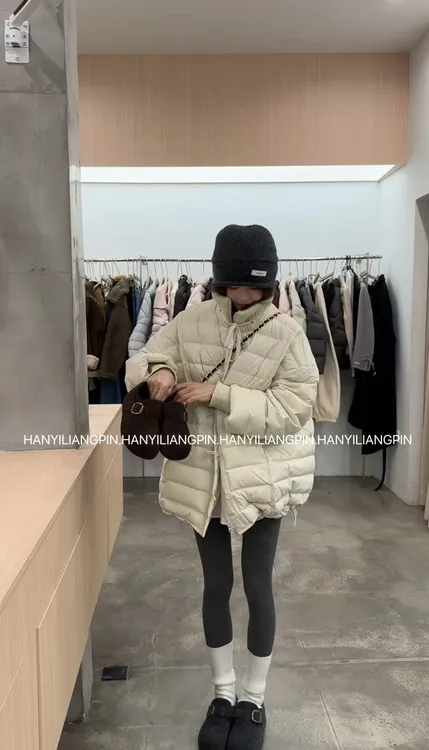 【奶昔】韩版立领中长款羽绒服