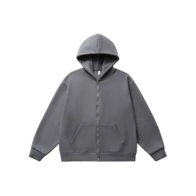 新款秋冬德绒连帽开衫卫衣双头拉链宽松休闲百搭外套纯色情侣款