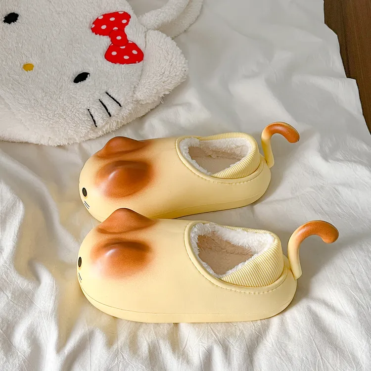 可爱卡通猫咪棉拖鞋女外穿2025新款秋冬加绒保暖厚底包头毛毛棉鞋