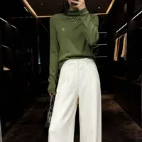 胸86-160长59简约刺绣高领显白修身日常长袖针织上衣 4246