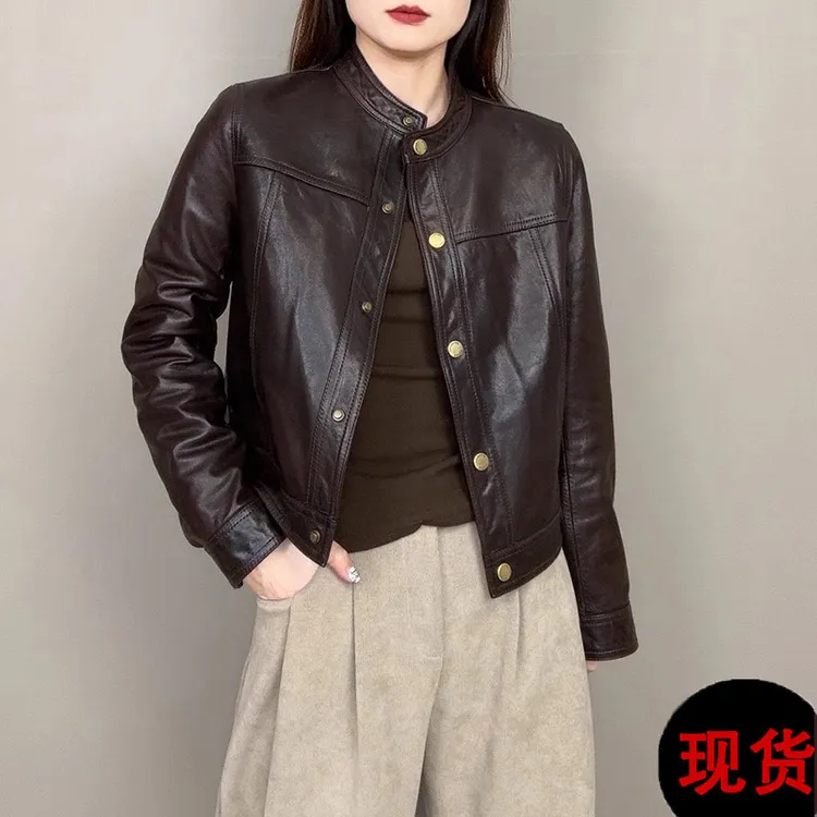 海宁高端皮衣外套女2025春季新款短款时尚气质修身皮夹克机车上衣